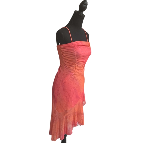 EUC Vintage Taboo women's hot orange pink sparkling fishtail midi dress S - Picture 6 of 16